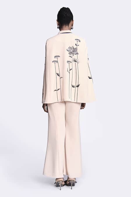 Shop_Shahin Mannan_Beige Metallic Lotus Embroidered Cape _at_Aza_Fashions