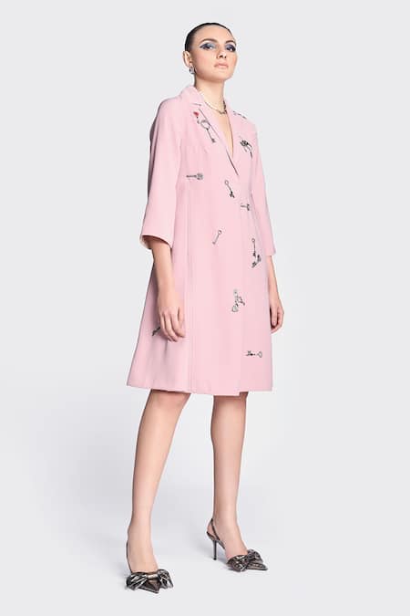 Buy Shahin Mannan Pink Crepe Embroidery Collared Precious Keys Dress Online at Aza Fashions Buy_Shahin Mannan_Pink Crepe Embroidery Collared Precious Keys Dress _Online_at_Aza_Fashions