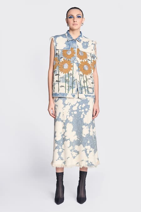 Shahin Mannan Sunflower Embroidered Vest With Skirt 