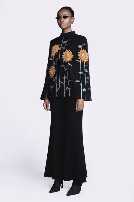 Shahin Mannan Black Sunflower Hand Embroidered Cape Online at Aza Fashions Shahin Mannan_Black Sunflower Hand Embroidered Cape _Online_at_Aza_Fashions