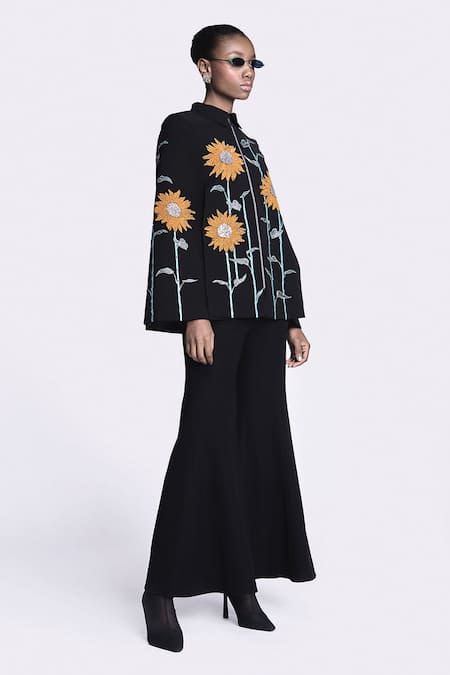 Buy Shahin Mannan Black Sunflower Hand Embroidered Cape Online at Aza Fashions Buy_Shahin Mannan_Black Sunflower Hand Embroidered Cape _Online_at_Aza_Fashions