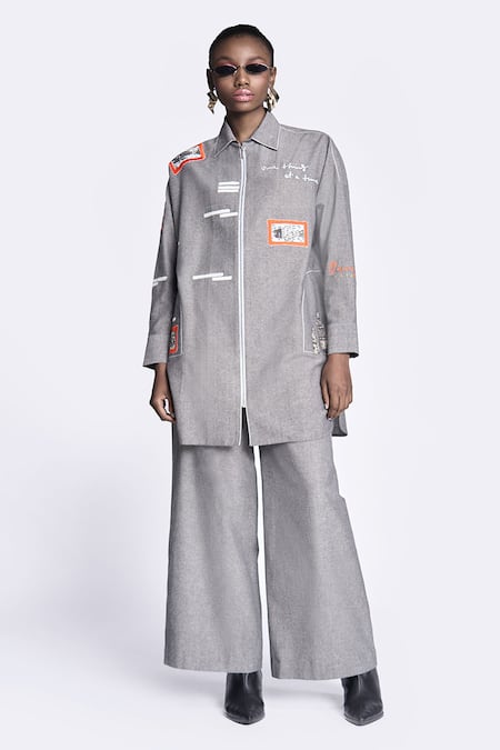 Shahin Mannan Fish Patch Overshirt With Flared Pant 