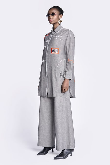 Buy Shahin Mannan Grey Cotton Plain Flared Pant Online at Aza Fashions Buy_Shahin Mannan_Grey Cotton Plain Flared Pant _Online_at_Aza_Fashions