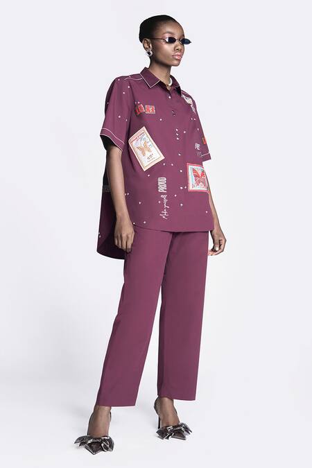 Buy Shahin Mannan Wine Poplin Cross Pocketed Pant Online at Aza Fashions Buy_Shahin Mannan_Wine Poplin Cross Pocketed Pant _Online_at_Aza_Fashions