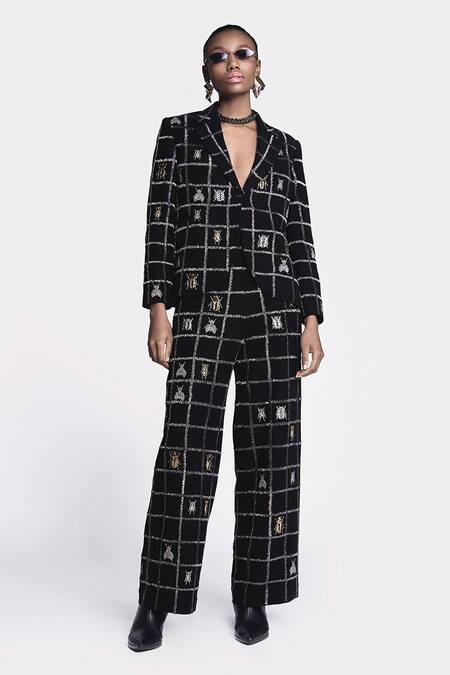 Shahin Mannan Black Crepe Embroidery Lady Bug Blazer Online at Aza Fashions Shahin Mannan_Black Crepe Embroidery Lady Bug Blazer _Online_at_Aza_Fashions