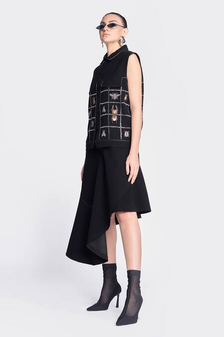 Shahin Mannan Black Crepe Asymmetric Skirt Online at Aza Fashions Shahin Mannan_Black Crepe Asymmetric Skirt _Online_at_Aza_Fashions