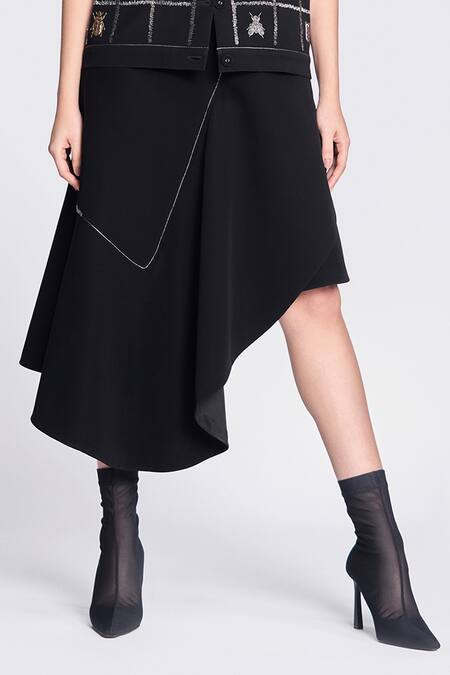 Buy Shahin Mannan Black Crepe Asymmetric Skirt Online at Aza Fashions Buy_Shahin Mannan_Black Crepe Asymmetric Skirt _Online_at_Aza_Fashions