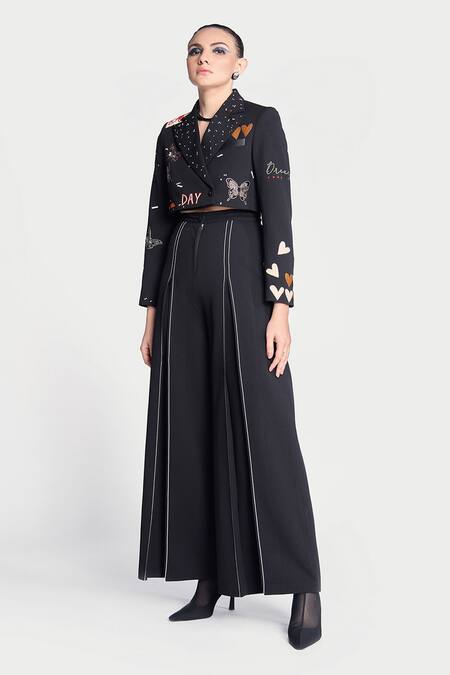 Buy Shahin Mannan Black Crepe Embroidery Dream Cropped Blazer Online at Aza Fashions Buy_Shahin Mannan_Black Crepe Embroidery Dream Cropped Blazer _Online_at_Aza_Fashions