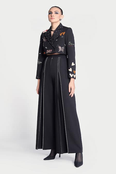 Shahin Mannan_Black Crepe Pleated Pant _Online_at_Aza_Fashions