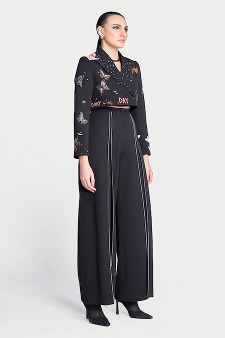 Buy_Shahin Mannan_Black Crepe Pleated Pant _Online_at_Aza_Fashions