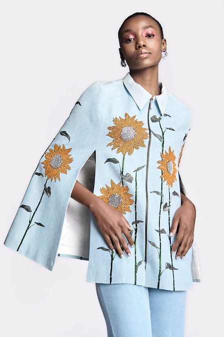 Shahin Mannan Sunflower Embroidered Cape 