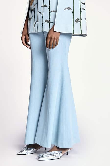 Shahin Mannan Blue Denim Plain Bell Bottom Pant Online at Aza Fashions Shahin Mannan_Blue Denim Plain Bell Bottom Pant _Online_at_Aza_Fashions