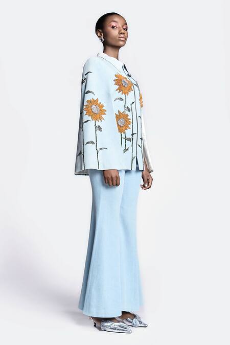 Buy Shahin Mannan Blue Denim Plain Bell Bottom Pant Online at Aza Fashions Buy_Shahin Mannan_Blue Denim Plain Bell Bottom Pant _Online_at_Aza_Fashions