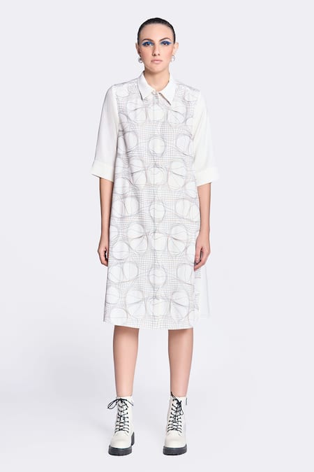 Shahin Mannan Distorted Chequered Embroidered Dress 