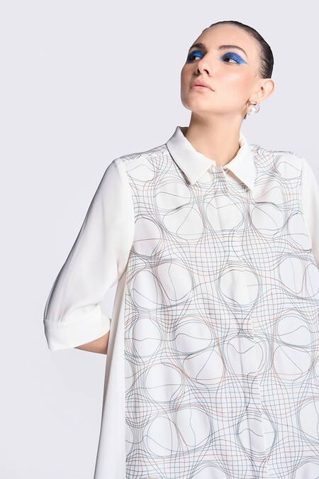 Buy Shahin Mannan Ivory Crepe Embroidery Collared Distorted Chequered Dress Online at Aza Fashions Buy_Shahin Mannan_Ivory Crepe Embroidery Collared Distorted Chequered Dress _Online_at_Aza_Fashions