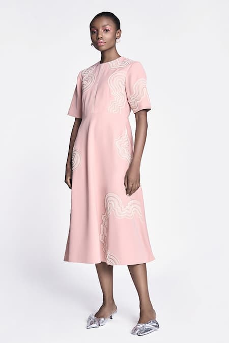 Shahin Mannan Waves Embroidered Midi Dress 