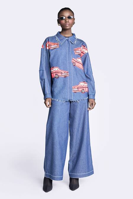 Shahin Mannan Blue Denim Flared Pant Online at Aza Fashions Shahin Mannan_Blue Denim Flared Pant _Online_at_Aza_Fashions