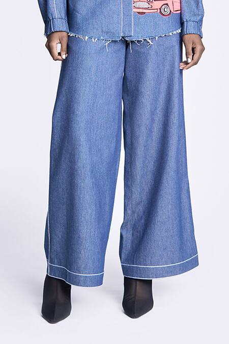 Buy Shahin Mannan Blue Denim Flared Pant Online at Aza Fashions Buy_Shahin Mannan_Blue Denim Flared Pant _Online_at_Aza_Fashions