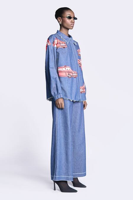 Shop Shahin Mannan Blue Denim Flared Pant Online at Aza Fashions Shop_Shahin Mannan_Blue Denim Flared Pant _Online_at_Aza_Fashions