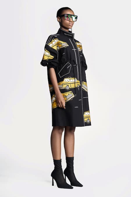 Buy Shahin Mannan Black Gabardine Embroidery Bandeau Neck Taxi Applique Parka Dress Online at Aza Fashions Buy_Shahin Mannan_Black Gabardine Embroidery Bandeau Neck Taxi Applique Parka Dress _Online_at_Aza_Fashions