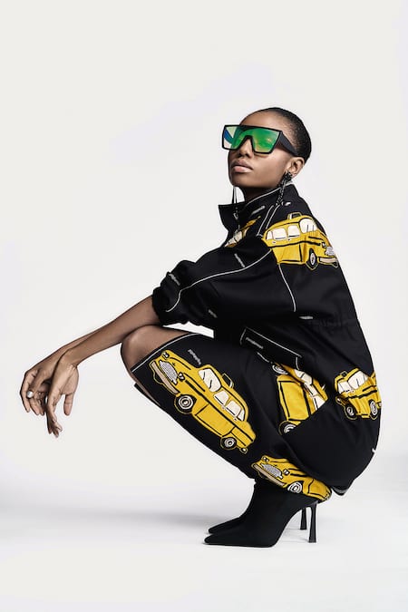 Shop Shahin Mannan Black Gabardine Embroidery Bandeau Neck Taxi Applique Parka Dress Online at Aza Fashions Shop_Shahin Mannan_Black Gabardine Embroidery Bandeau Neck Taxi Applique Parka Dress _Online_at_Aza_Fashions