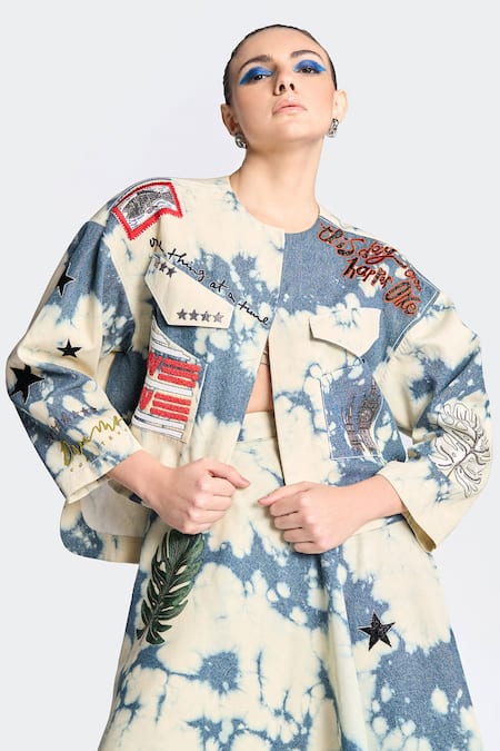 Shahin Mannan Denim Fish Embroidered Jacket 