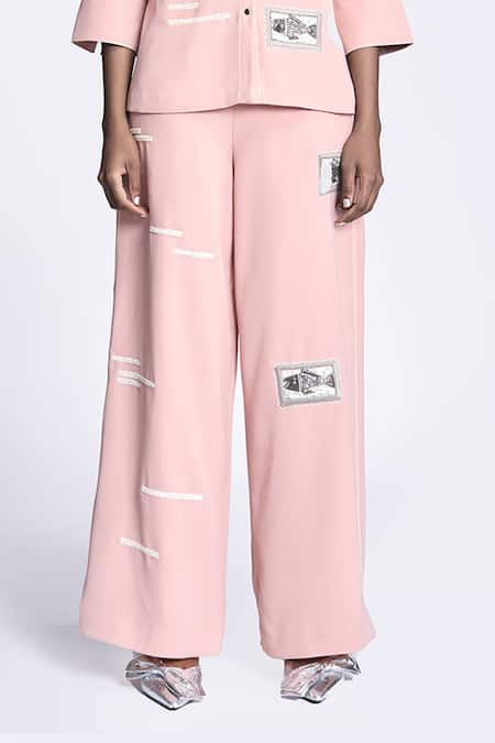 Shahin Mannan Pink Crepe Embroidery Collared Fish Shirt And Pant Set Online at Aza Fashions Shahin Mannan_Pink Crepe Embroidery Collared Fish Shirt And Pant Set _Online_at_Aza_Fashions