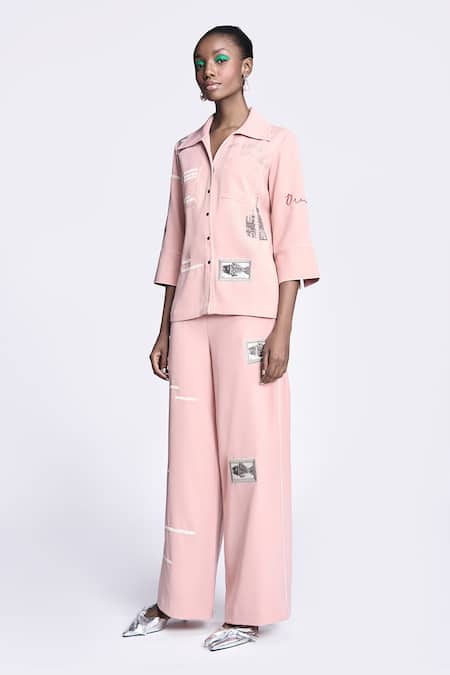 Buy Shahin Mannan Pink Crepe Embroidery Collared Fish Shirt And Pant Set Online at Aza Fashions Buy_Shahin Mannan_Pink Crepe Embroidery Collared Fish Shirt And Pant Set _Online_at_Aza_Fashions