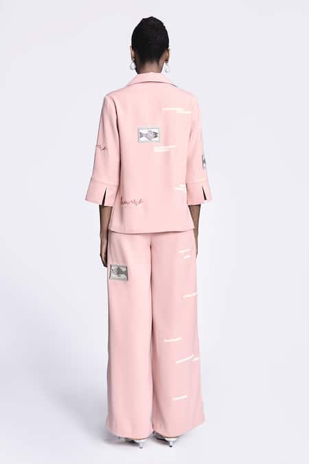 Shop Shahin Mannan Pink Crepe Embroidery Fish Flared Pant at Aza Fashions Shop_Shahin Mannan_Pink Crepe Embroidery Fish Flared Pant _at_Aza_Fashions