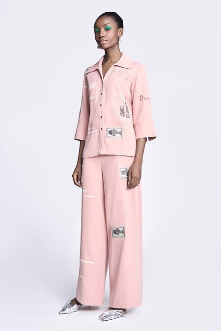 Shahin Mannan Pink Crepe Embroidery Fish Flared Pant Online at Aza Fashions Shahin Mannan_Pink Crepe Embroidery Fish Flared Pant _Online_at_Aza_Fashions