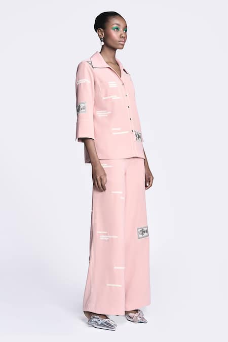 Buy Shahin Mannan Pink Crepe Embroidery Fish Flared Pant Online at Aza Fashions Buy_Shahin Mannan_Pink Crepe Embroidery Fish Flared Pant _Online_at_Aza_Fashions