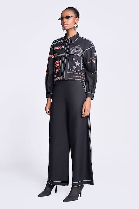 Shop Shahin Mannan Black Gabardine Embroidery Collared Heart Jacket at Aza Fashions Shop_Shahin Mannan_Black Gabardine Embroidery Collared Heart Jacket _at_Aza_Fashions