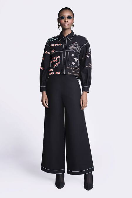 Shahin Mannan Black Gabardine Embroidery Collared Heart Jacket Online at Aza Fashions Shahin Mannan_Black Gabardine Embroidery Collared Heart Jacket _Online_at_Aza_Fashions