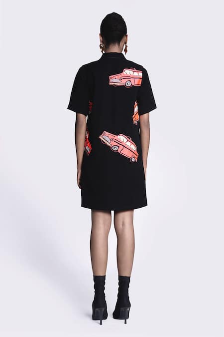 Shop Shahin Mannan Black Crepe Embroidery Collared Taxi Dress at Aza Fashions Shop_Shahin Mannan_Black Crepe Embroidery Collared Taxi Dress _at_Aza_Fashions