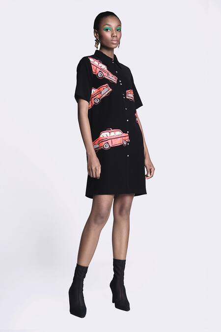 Buy Shahin Mannan Black Crepe Embroidery Collared Taxi Dress Online at Aza Fashions Buy_Shahin Mannan_Black Crepe Embroidery Collared Taxi Dress _Online_at_Aza_Fashions