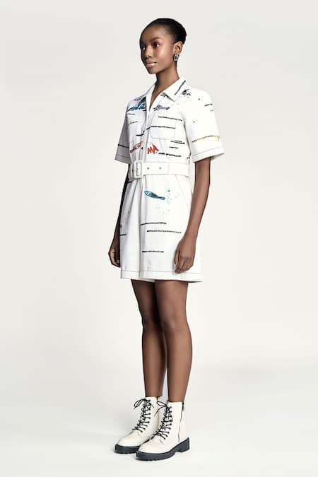 Shahin Mannan White Gabardine Embroidery Collared Fish And Prawn Jumpsuit Online at Aza Fashions Shahin Mannan_White Gabardine Embroidery Collared Fish And Prawn Jumpsuit _Online_at_Aza_Fashions