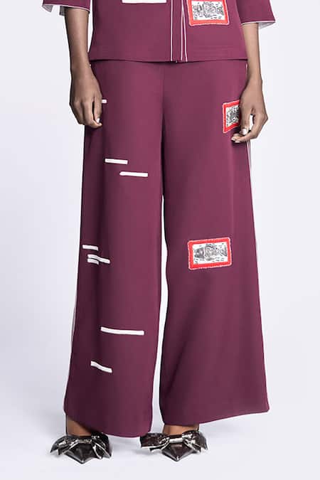 Shahin Mannan Wine Crepe Embroidery Flared Pant Online at Aza Fashions Shahin Mannan_Wine Crepe Embroidery Flared Pant _Online_at_Aza_Fashions
