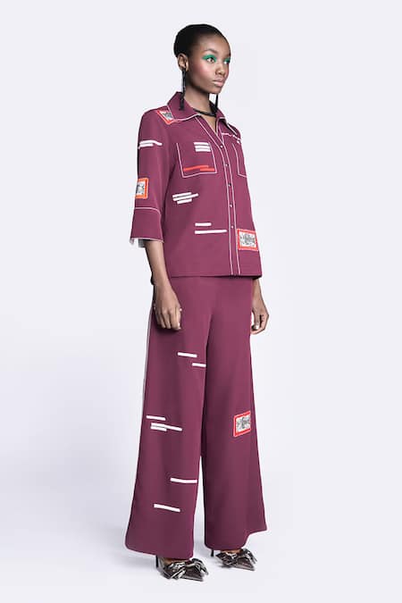 Shop Shahin Mannan Wine Crepe Embroidery Flared Pant Online at Aza Fashions Shop_Shahin Mannan_Wine Crepe Embroidery Flared Pant _Online_at_Aza_Fashions