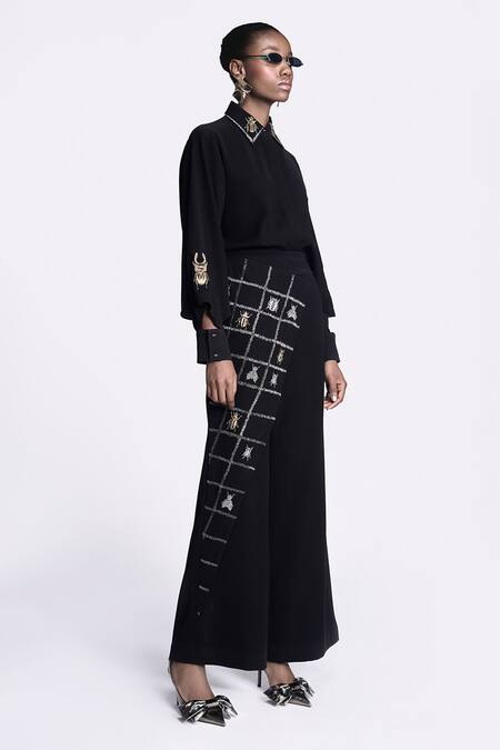 Buy Shahin Mannan Black Crepe Embroidery Collared Insect Shirt And Pant Set Online at Aza Fashions Buy_Shahin Mannan_Black Crepe Embroidery Collared Insect Shirt And Pant Set _Online_at_Aza_Fashions