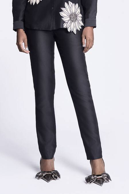 Shahin Mannan Black Chanderi, Chiffon Solid Narrow Pant Online at Aza Fashions Shahin Mannan_Black Chanderi, Chiffon Solid Narrow Pant _Online_at_Aza_Fashions