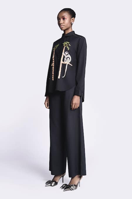 Buy Shahin Mannan Black Poplin Solid Flared Pant Online at Aza Fashions Buy_Shahin Mannan_Black Poplin Solid Flared Pant _Online_at_Aza_Fashions