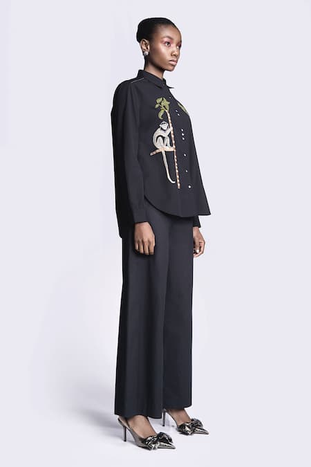 Shop Shahin Mannan Black Poplin Solid Flared Pant Online at Aza Fashions Shop_Shahin Mannan_Black Poplin Solid Flared Pant _Online_at_Aza_Fashions