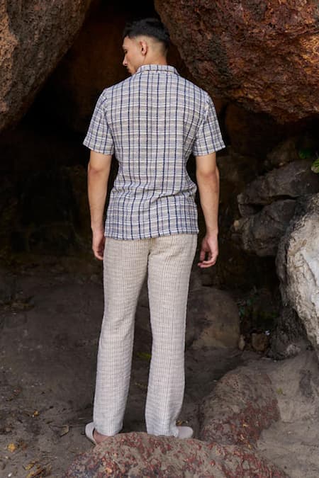 Shop_Dash And Dot_Blue Cotton, Polyester 3d Stripe Pattern Pant _at_Aza_Fashions