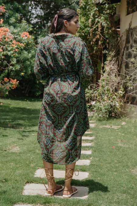 Akashi Clothing Ikat Print Shirt Dress With Belt 