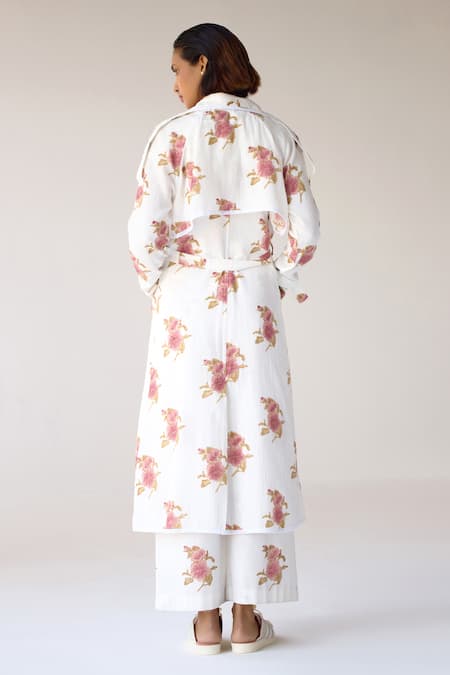 Cotton And Clay Floral Hand Block Print Jumpsuit With Jacket 