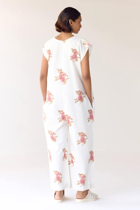 Cotton And Clay Floral Hand Block Print Jumpsuit 