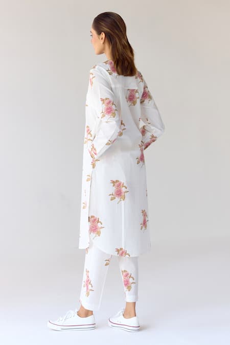 Cotton And Clay Floral Hand Block Print Kurta & Trouser Set 
