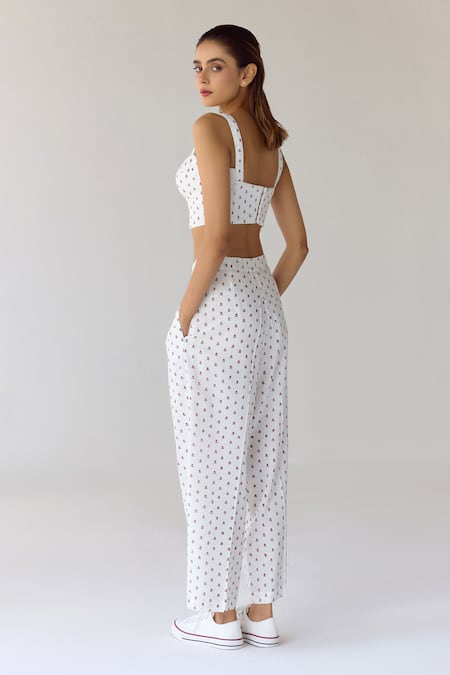 Buy_Cotton And Clay_White Modal Embroidery Floral Hand Block Printed Corset Top And Trouser Set _Online_at_Aza_Fashions
