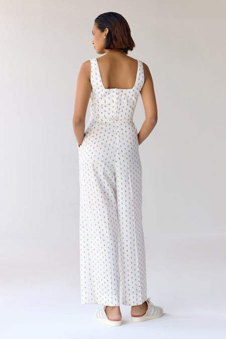 Cotton And Clay Hand Block Print Crop Top & Pleated Trouser Set 