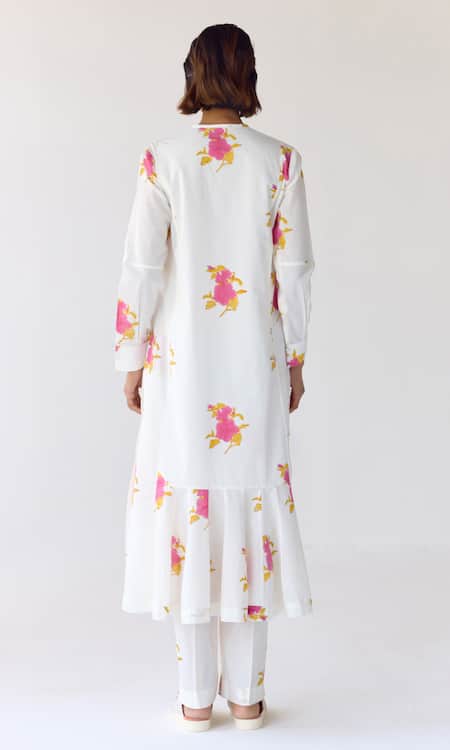 Cotton And Clay Floral Hand Block Print A-line Kurta Set 